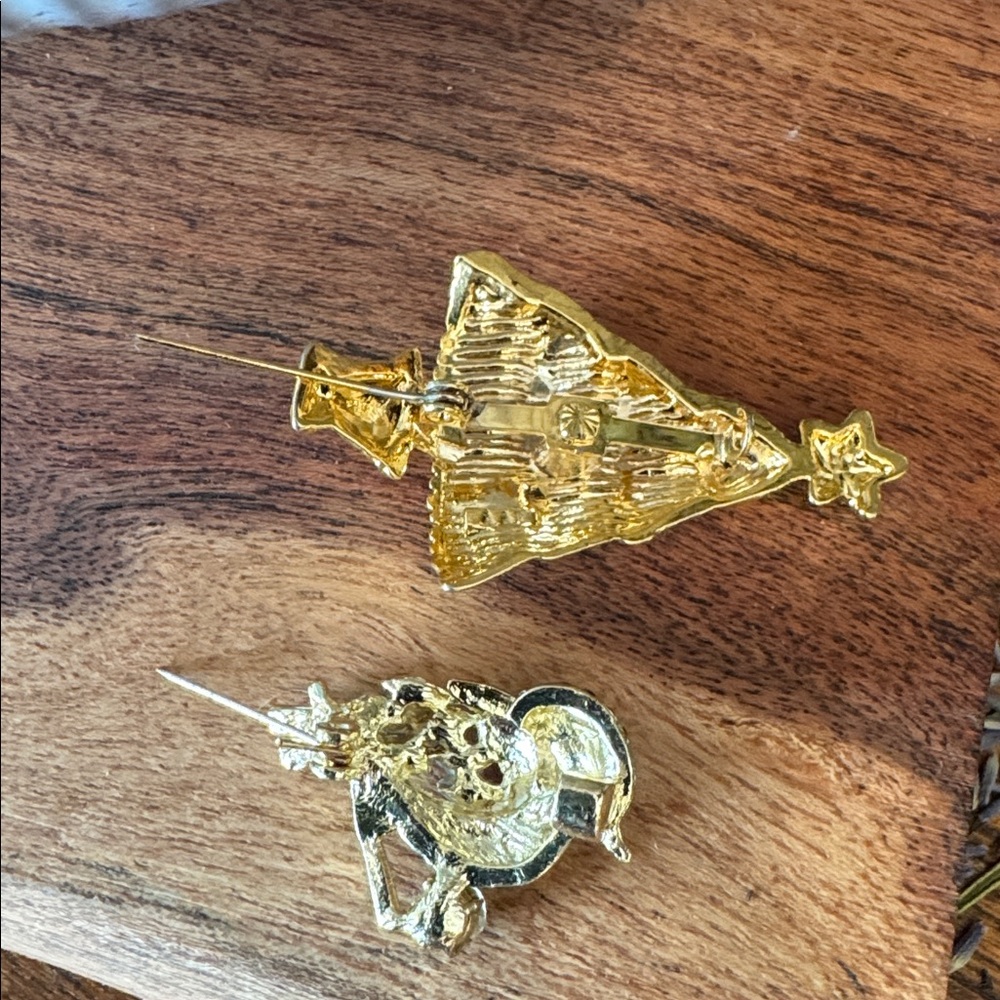 Gold Christmas Tree and Bird Brooch Set - Picture 4 of 4